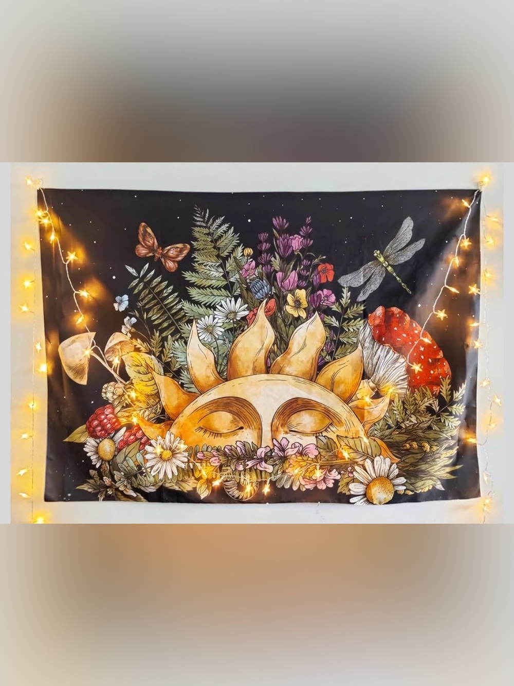 🍋Sunflower & Moon Wall Tapestry in Black and Gold